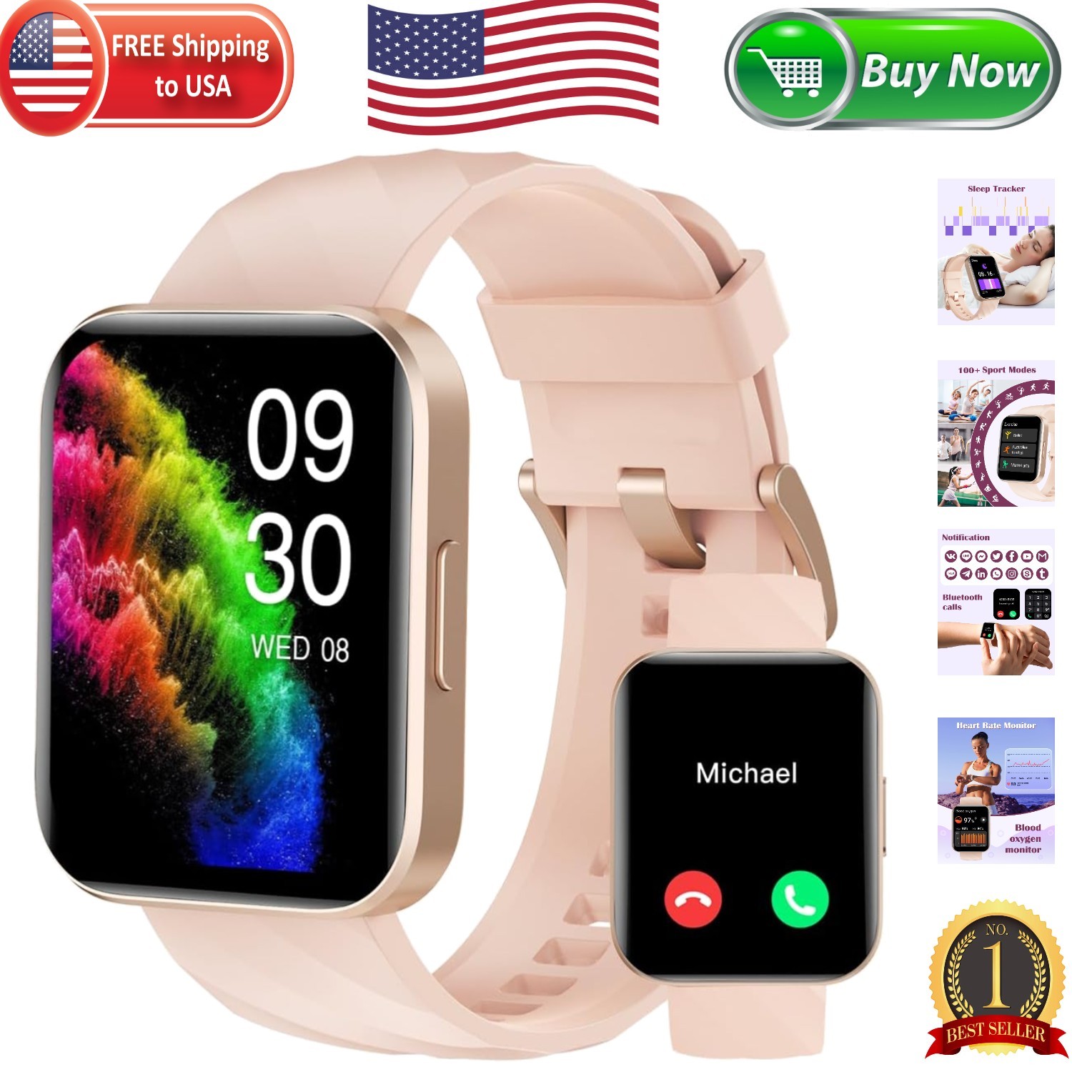 All-in-One Smartwatch with Heart Rate Monitor & 100+ Sports Modes – Waterproof