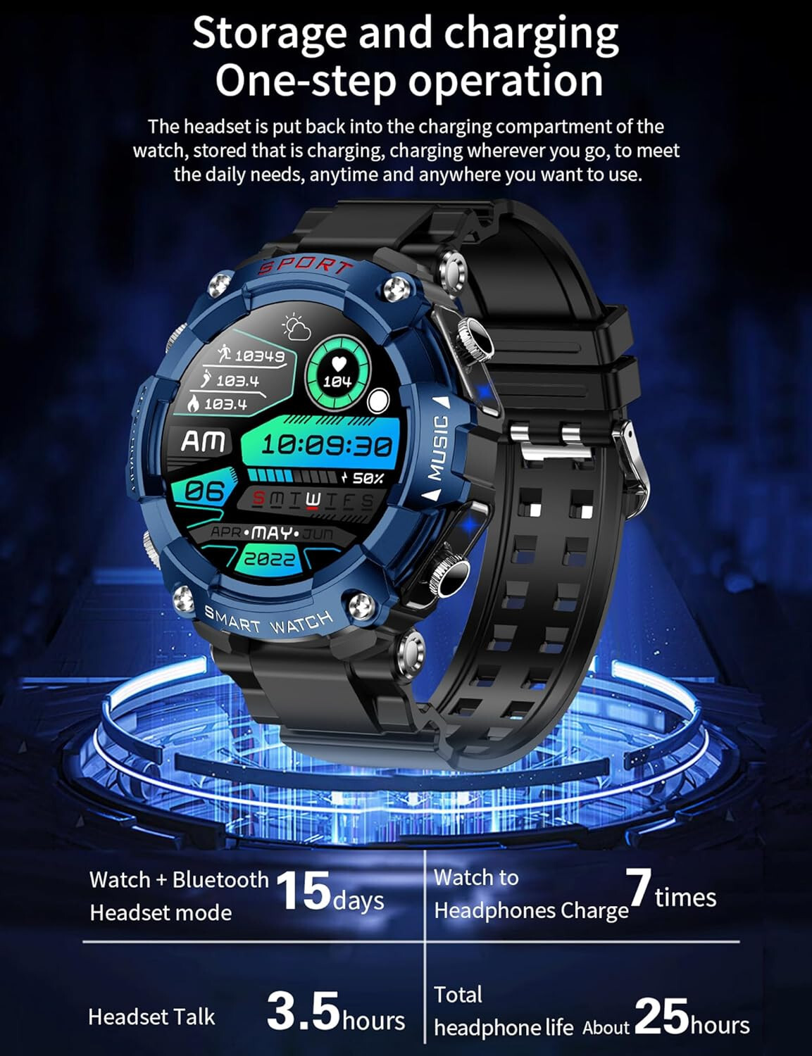 SMART WATCH with Earbuds for Men Women 1.52″ HD Touch Screen UltraLight Weather