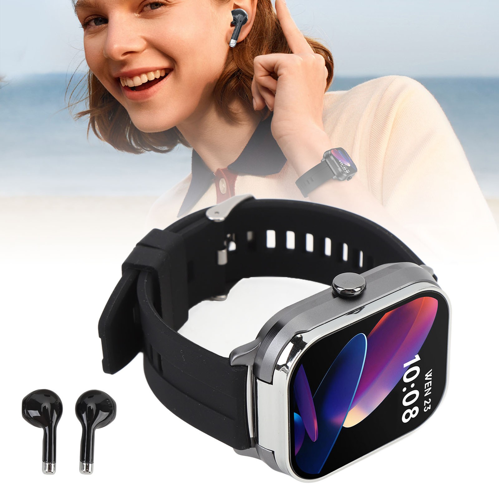 2.01in TFT Smartwatch With Earbuds 2 In 1 NFC Smart Sports Watch Wireless B FIMK