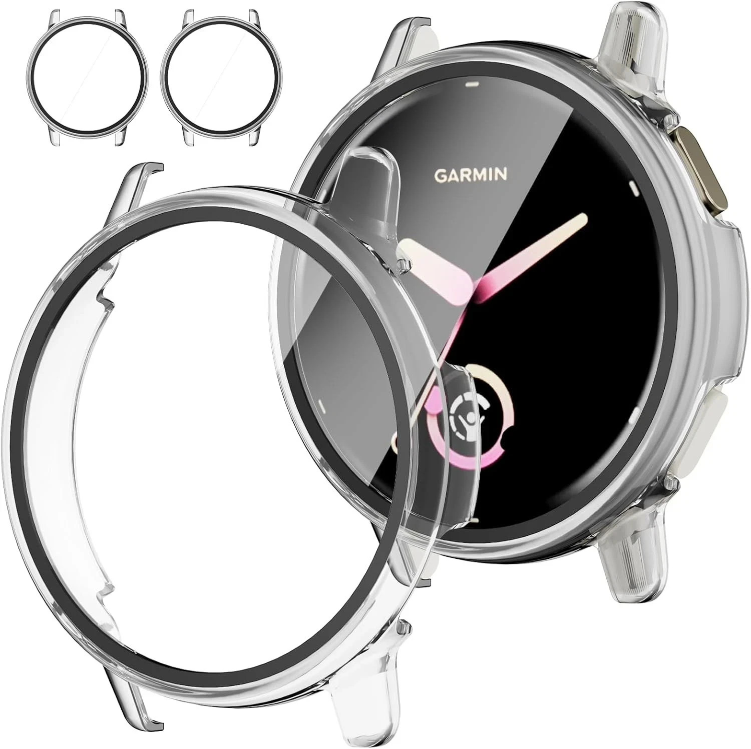 2Pc Hard Clear Screen Protector Case Cover for Garmin Vivoactive 5 Smart Watches
