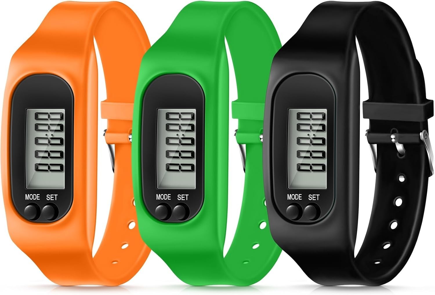 Silicone Fitness Tracker Watch 3 Pcs Walking Running Pedometer Calorie Burnin…