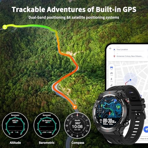Military Smart Watch with GPS, Pressure/Altitude/Compass, Rugged Smartwatch