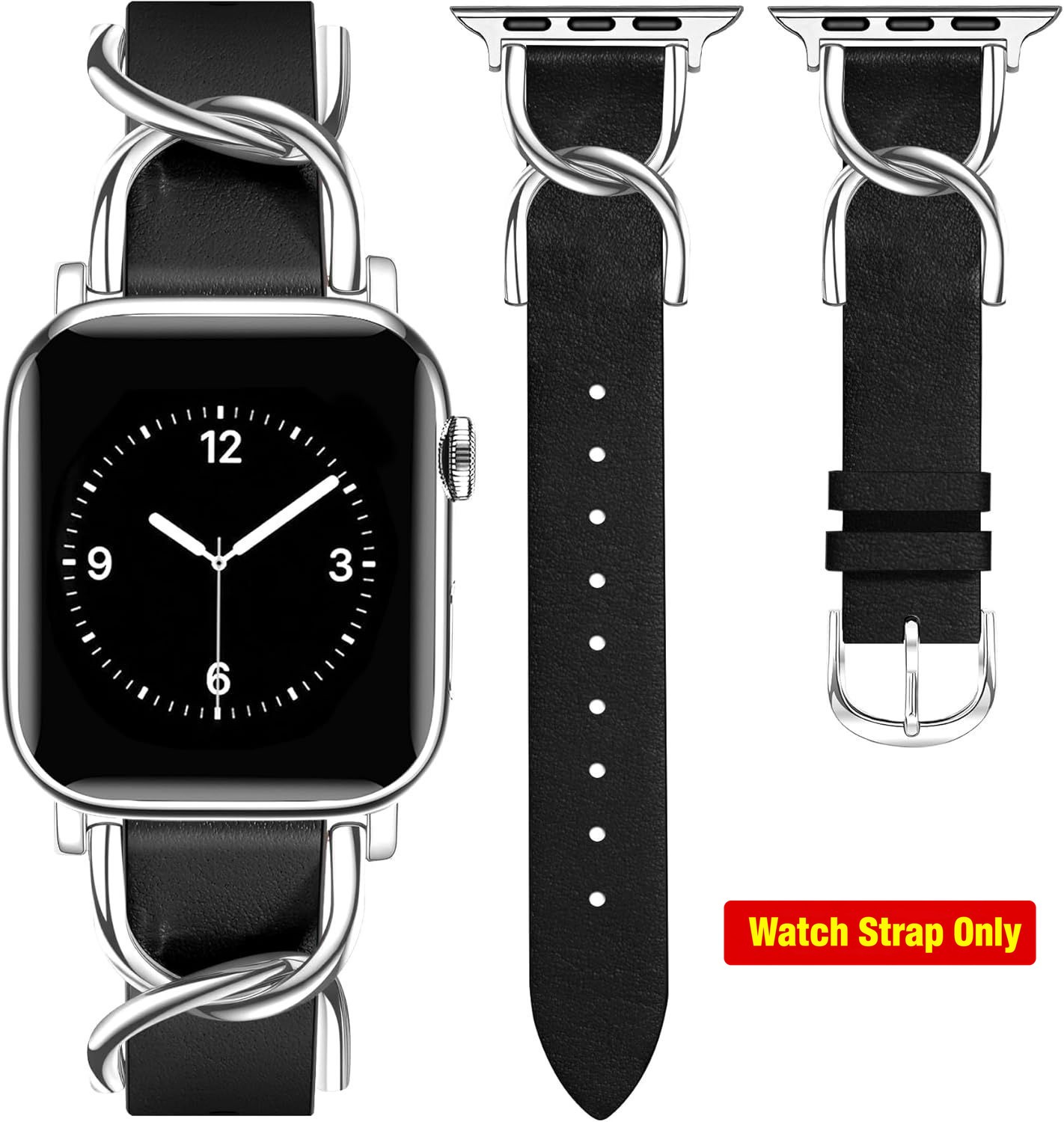 Elegant Leather Watch Band for Women with Double U-Buckle, Fits Apple Watch Seri