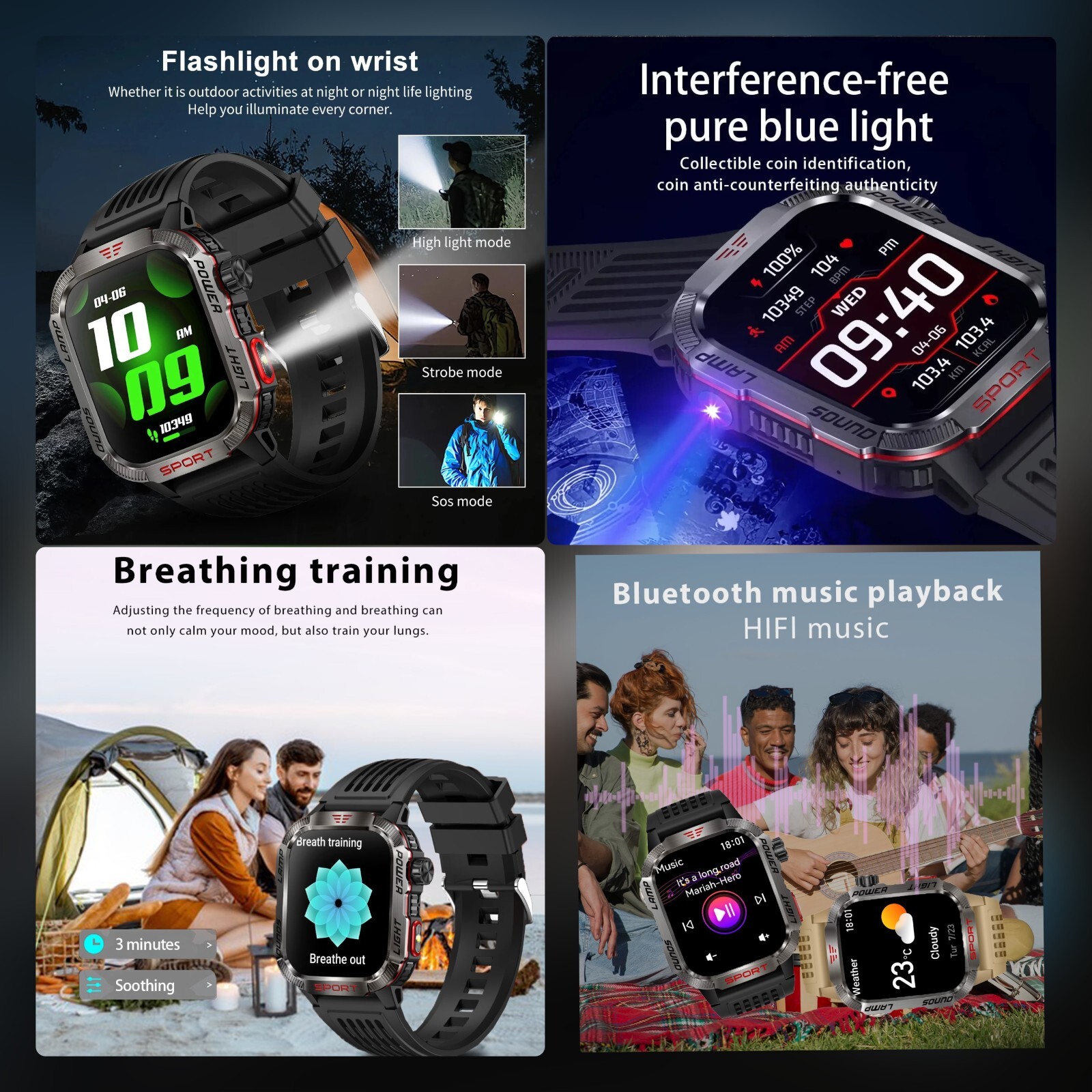Military Smart Watch for Men(Answer/Make Call), Outdoor Sports Smartwatch GREEN
