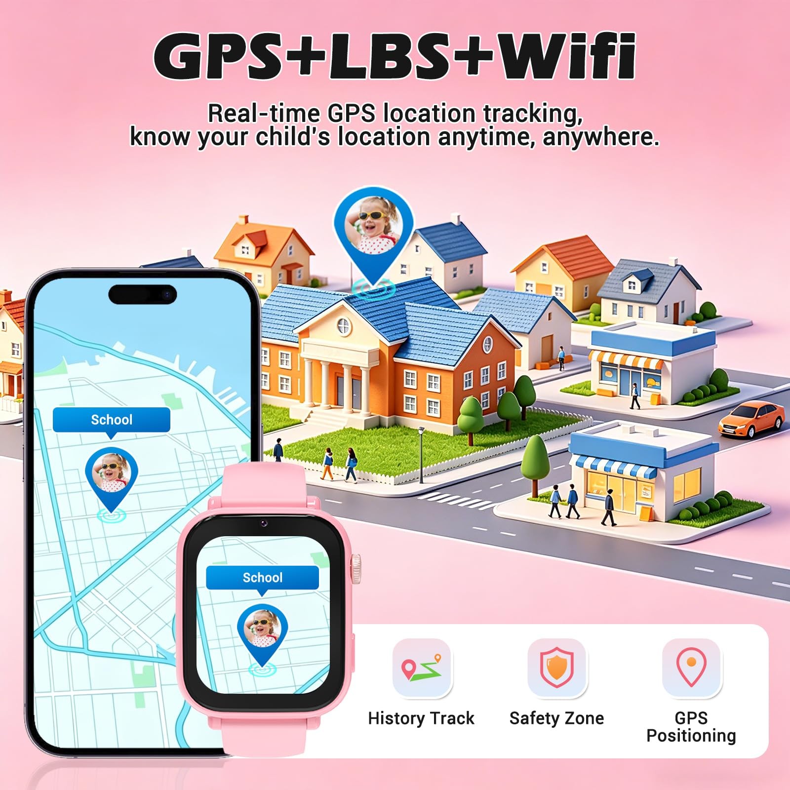 for Girls Boys 4g GPS Text-for Game Pedometer Alarm Clock Calculator-Kid Watc…