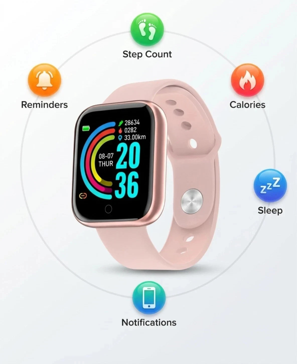Fitness Smart Watch Activity Tracker for Android iOS Bluetooth Touch Screen