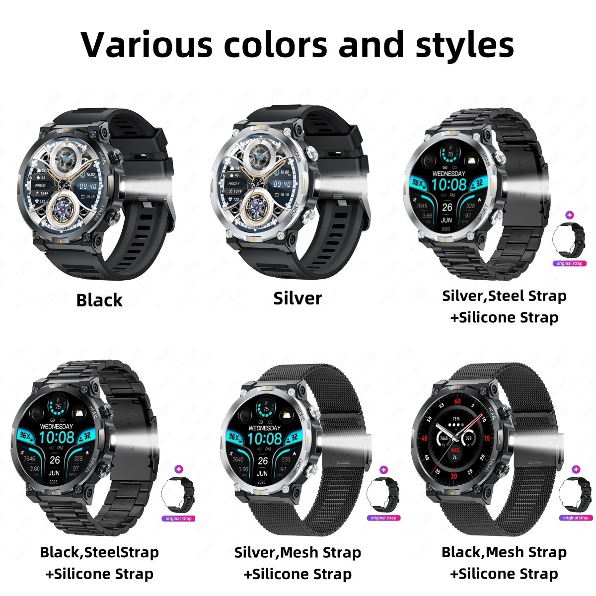 Military Smart Watch Men Rugged 1.43″ Fitness Tracker Waterproof LED Flashlight