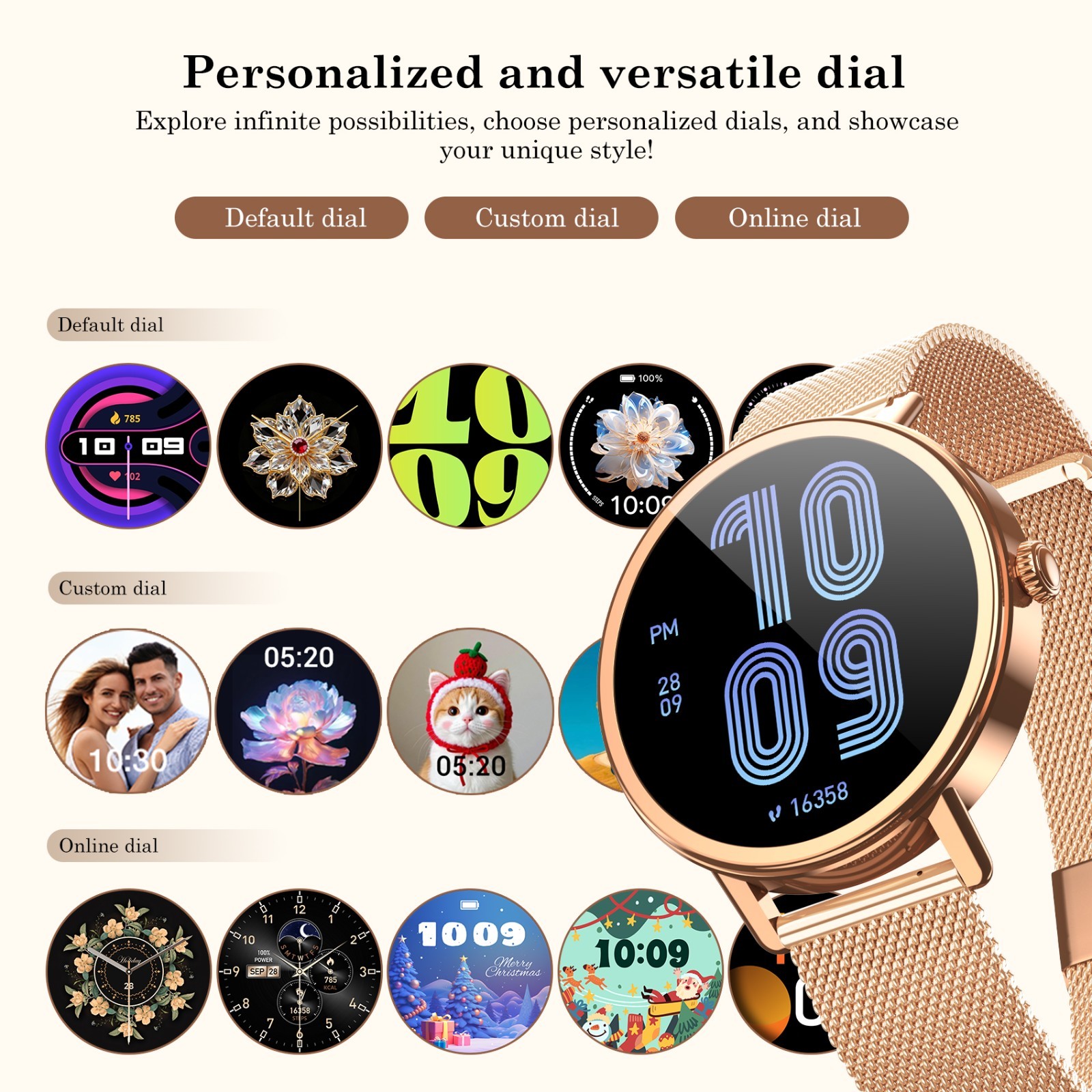 Lady Smart Watch Women 1.26″Rose Gold Smartwatch Fitness Tracker For Android iOS