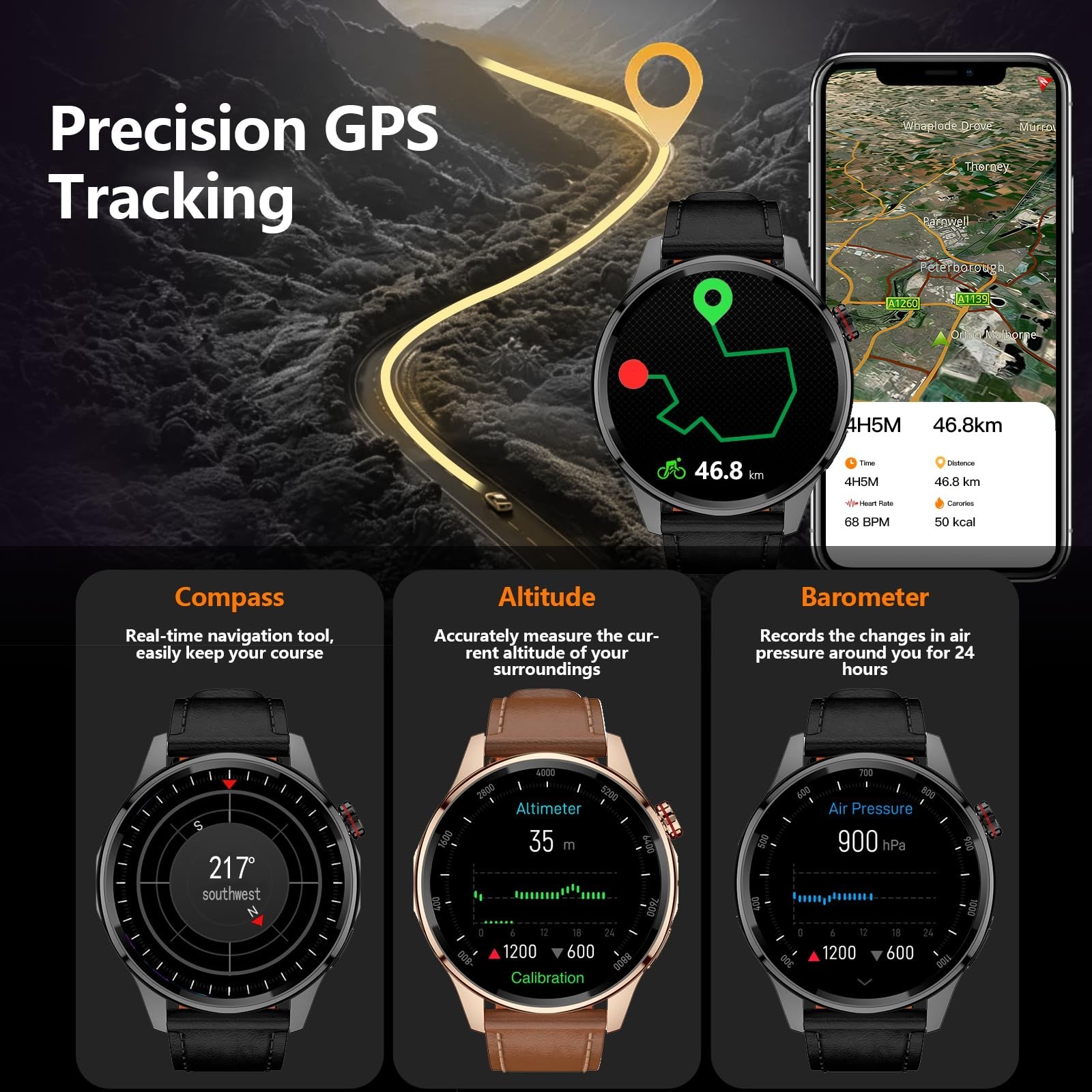 GPS Smartwatch for Men, 1.46″ Fitness Tracker, Call/Text, Health Monitor, 100+ S