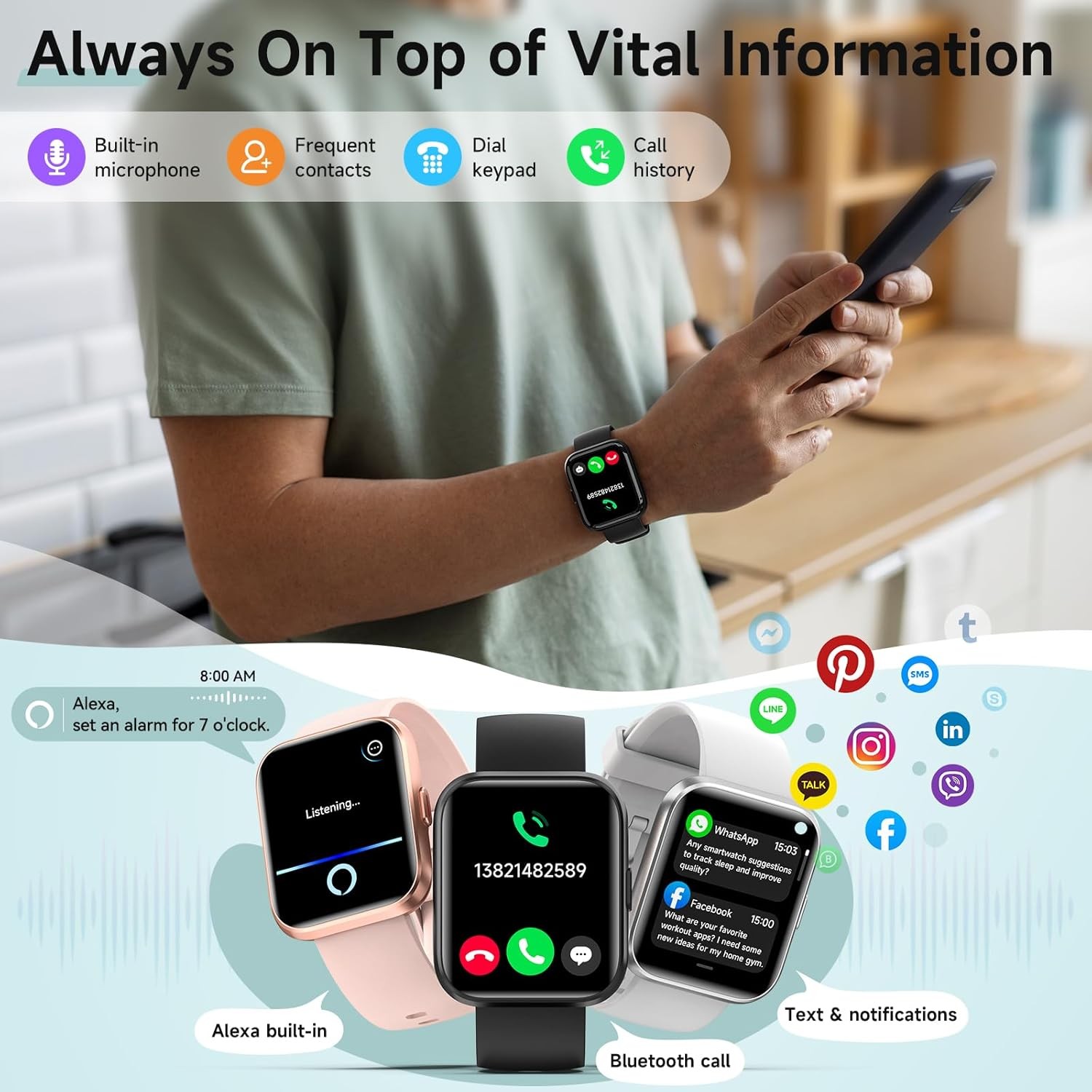 Smart Watch for Men Women, 1.8″ Fitness Tracker for Android & iPhone, Answer/Mak