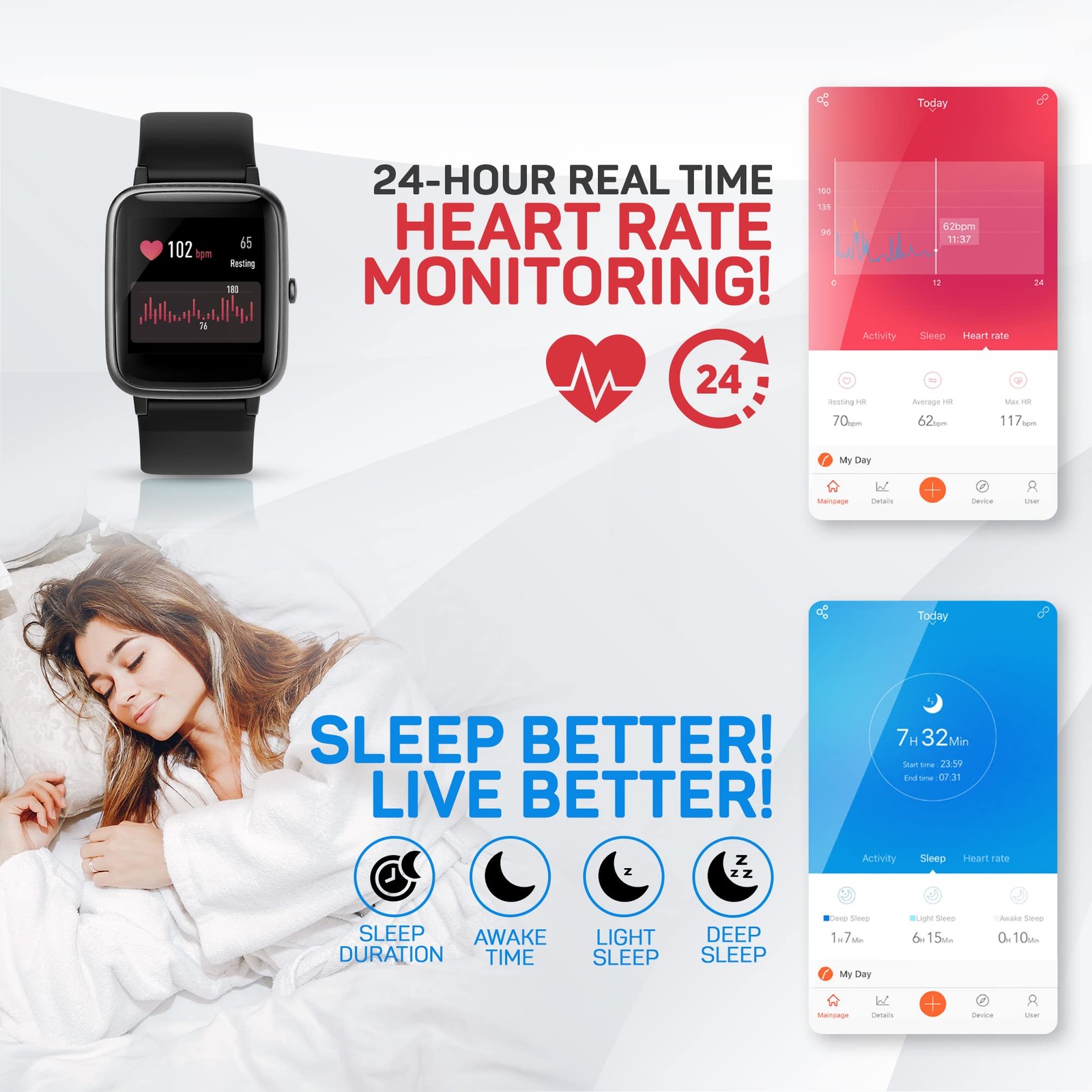Move VeryFitPro HR Heart Rate Sleep Monitor IP68 Waterproof Activity Fitness …