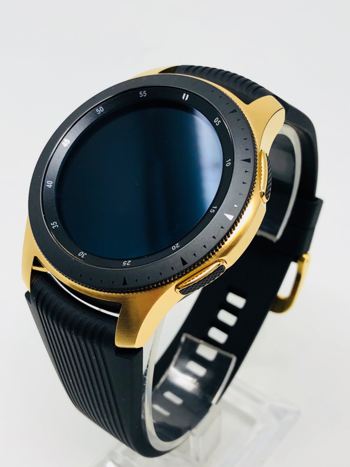 Custom 18k Gold Plated Samsung Galaxy Watch 46mm Black Bezel Black Band 2018