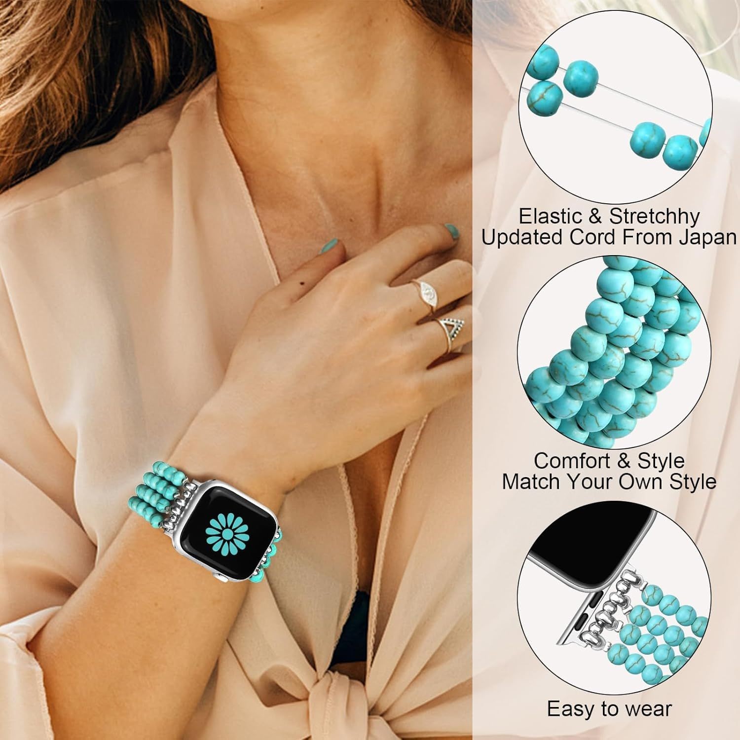 Natural Stone Strap Compatible with Apple Watch Series 10/11 38mm 40mm 41mm