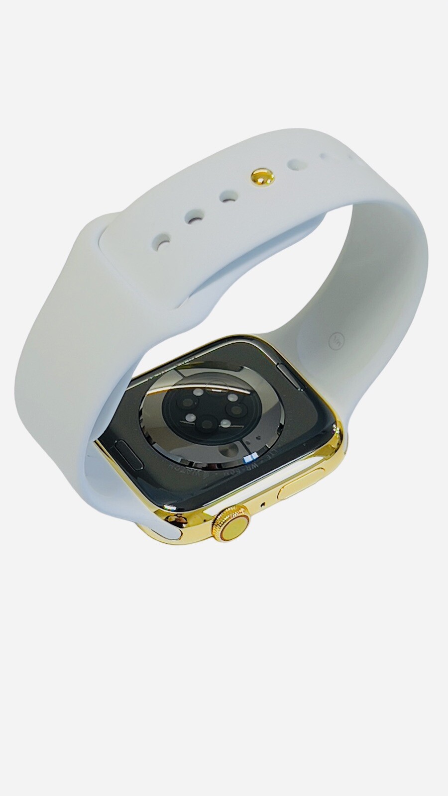 Custom 24K Gold Plated 45MM Apple Watch SERIES 8 White Sport Band Gold Dial