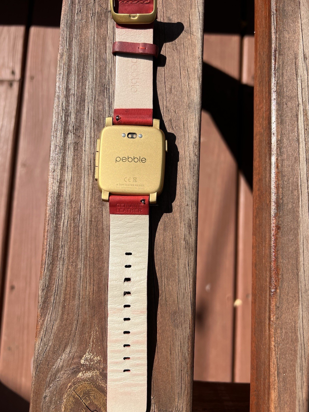 Pebble Time Gold Metal38mm Smartwatch Red LeatherBand iOS/Android 4GB +2chargers