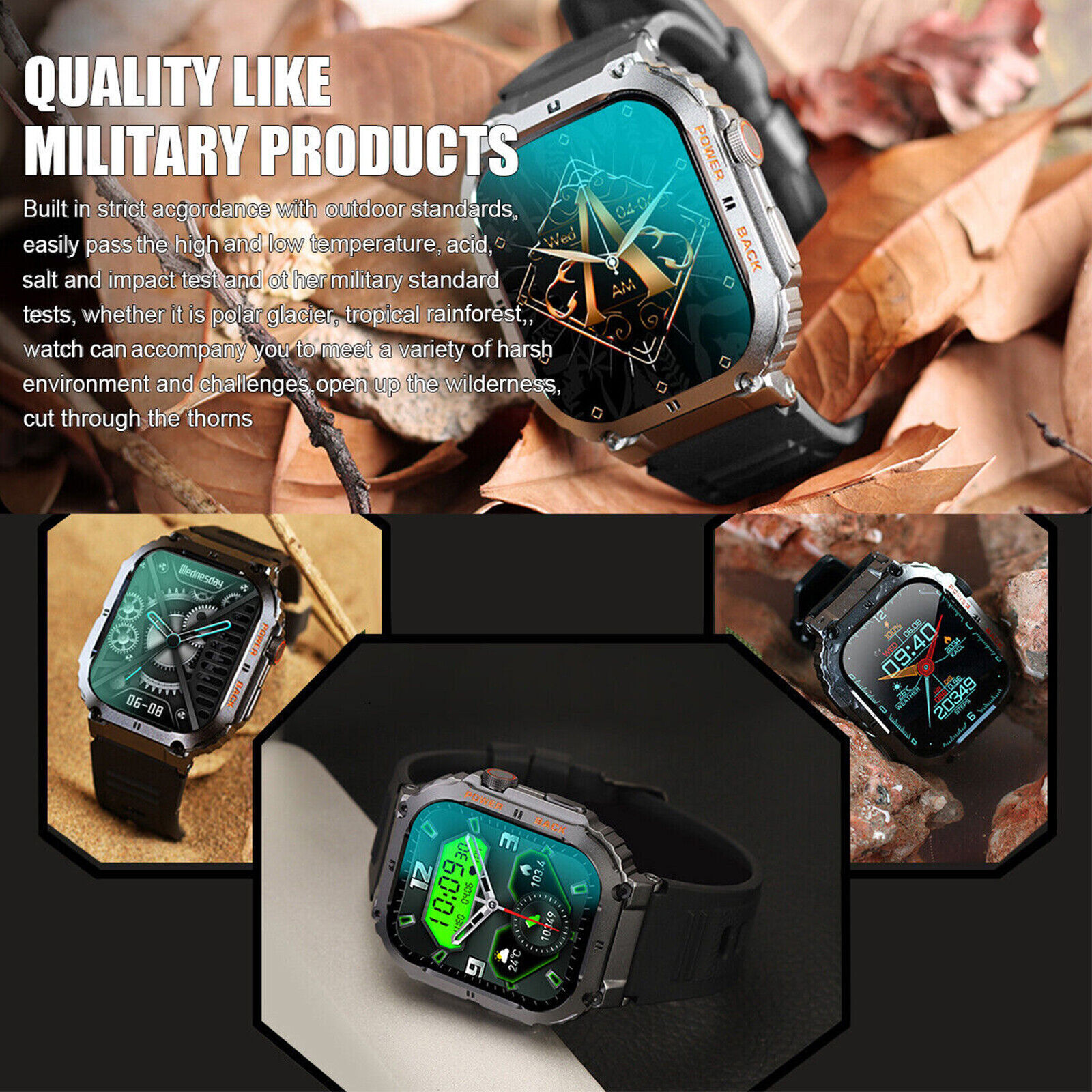 Military Smart Watch 1.96″ HD Outdoor Tactical Rugged Smartwatch Fitness Tracker