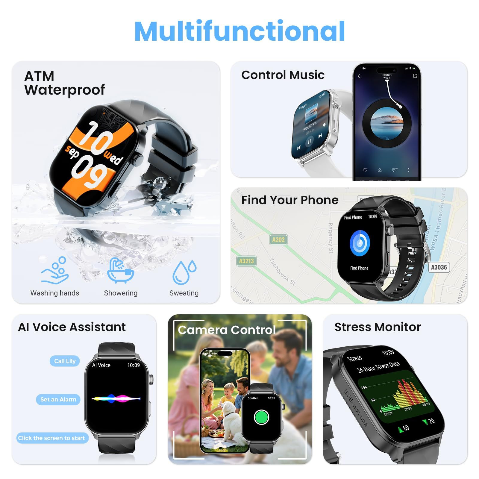 Smart Watch for Men Women with Built-in GPS, Answer/Make Calls, X, Black