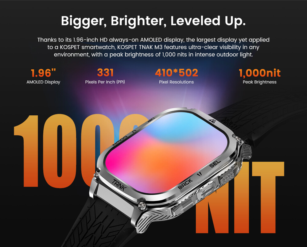 2024 KOSPET TANK M3 Smart Watch For Men Smart Watches Women 480mAh Long Battery