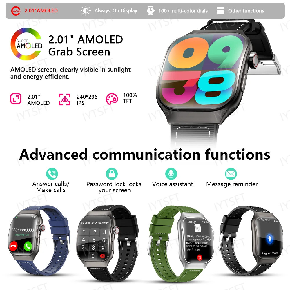 Bluetooth Smart Watch Men 2.01″ HD Curved Screen Sports Watch Health Monitor