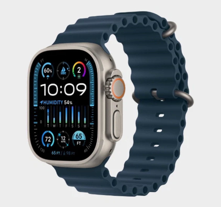 Apple Watch Ultra 2 49mm Titanium Case with Ocean Band – Blue, One Size (GPS…