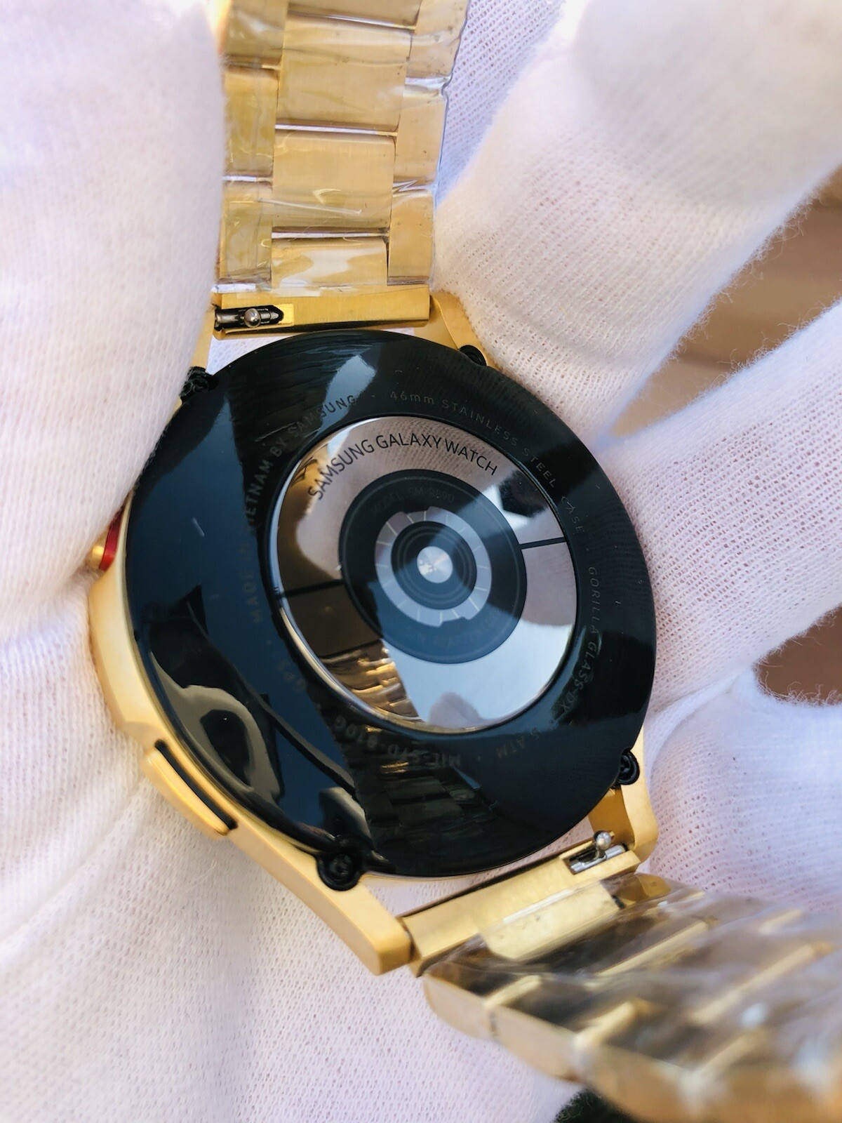 Custom 24k Gold Plated 46mm Samsung Galaxy Watch 4 POLISHED Gray Gold Band