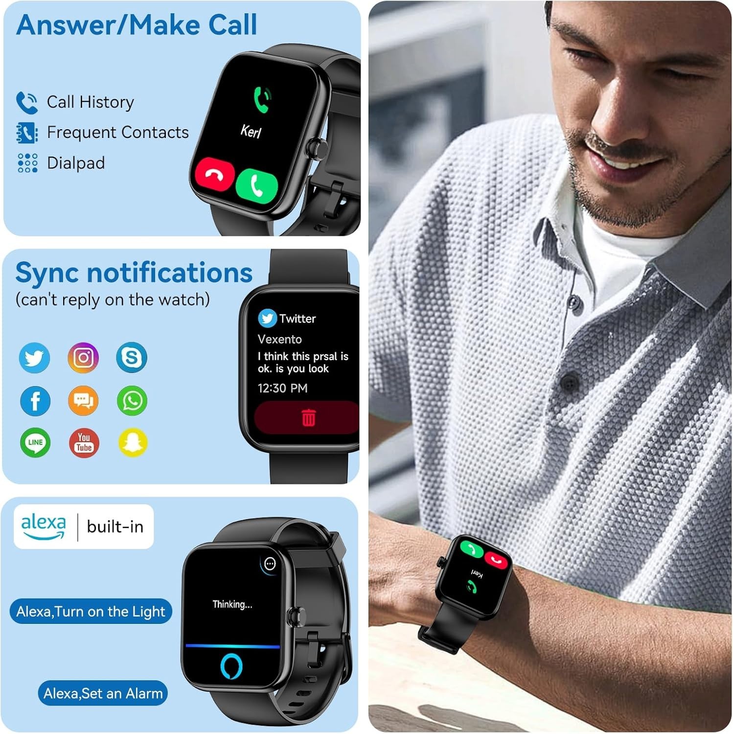 Smart Watch with Alexa Built-in, 1.83″ HD Health Fitness Tracker, Bluetooth Call