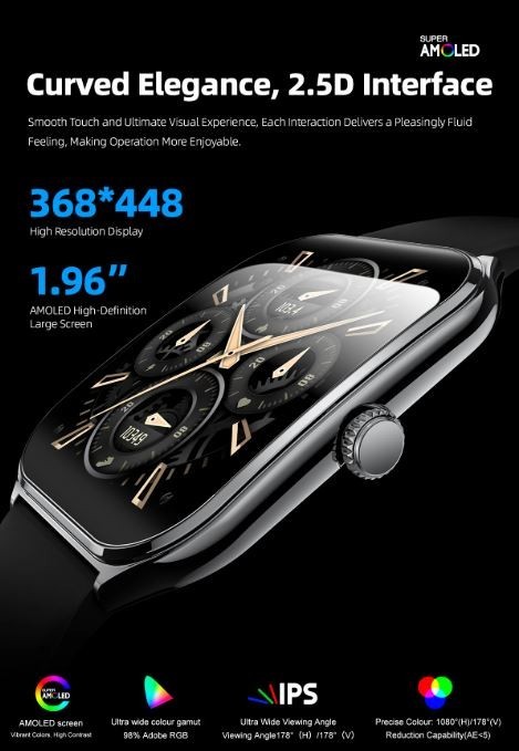 Unisex AMOLED Smartwatch 1.96″ Ultra-thin Fitness Waterproof Global Shipping
