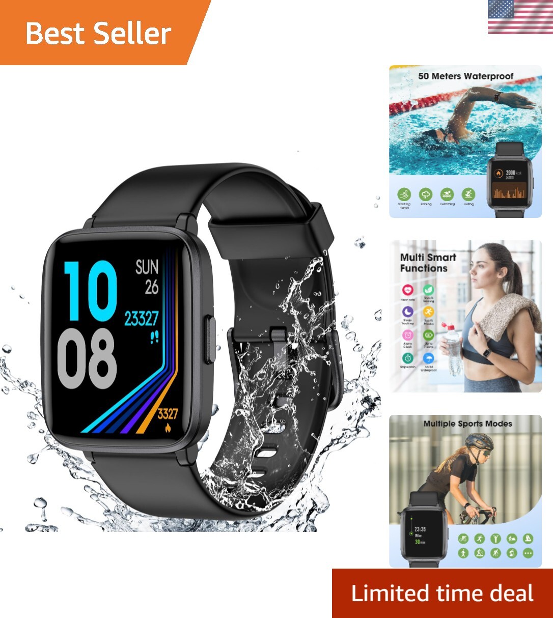 Stylish Fitness Watch with Heart Rate Monitor & 9 Sport Modes – 5-7 Days Battery