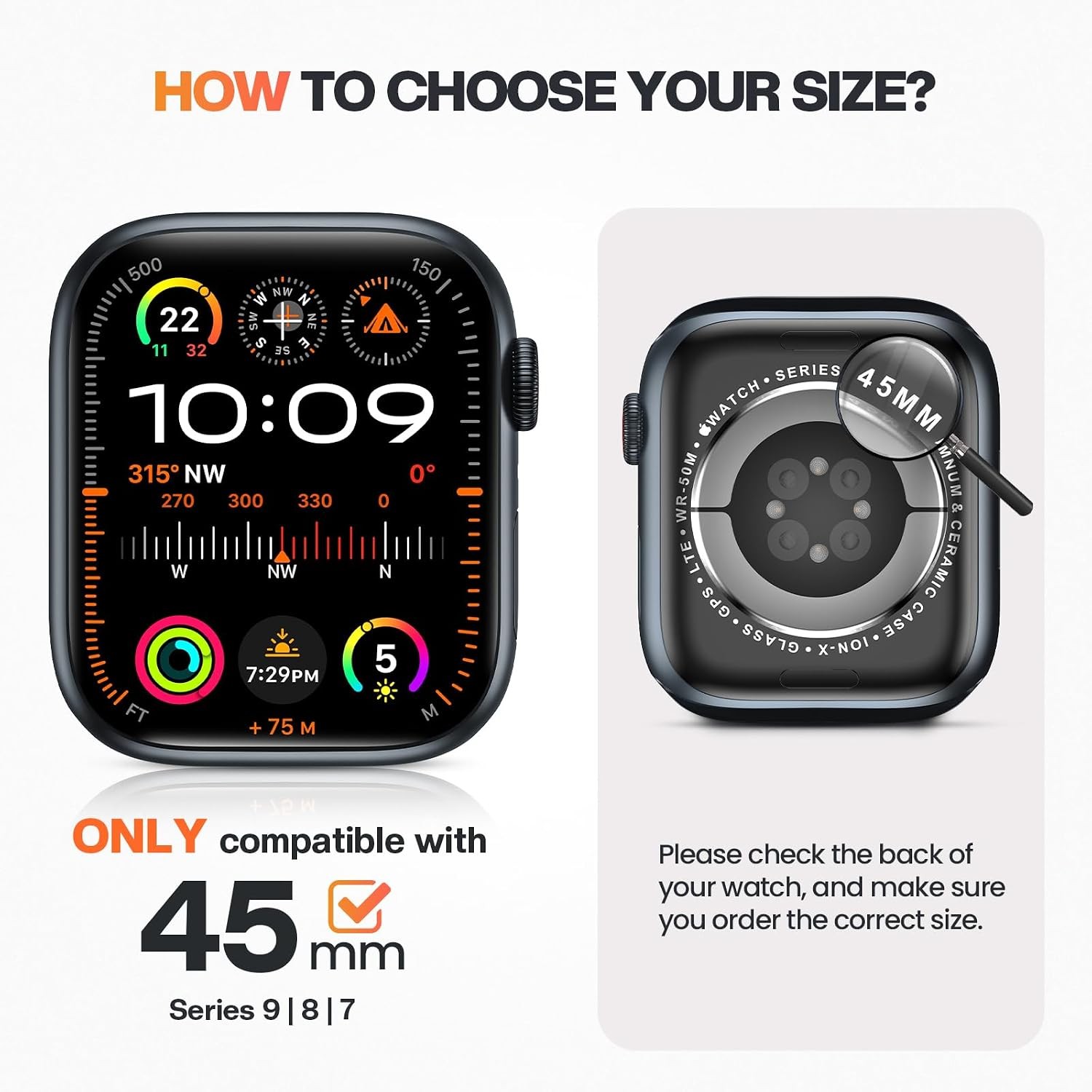 IP67 Waterproof Case for Apple Watch 45mm Series 9/8/7, Anti-Fog & Sensitive Tou