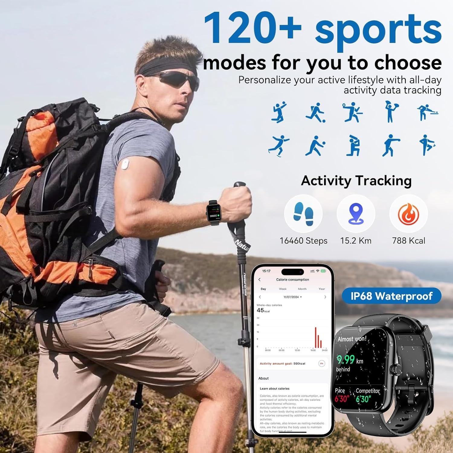 Smart Watch with Alexa Built-in, 1.83″ HD Health Fitness Tracker, Bluetooth Call