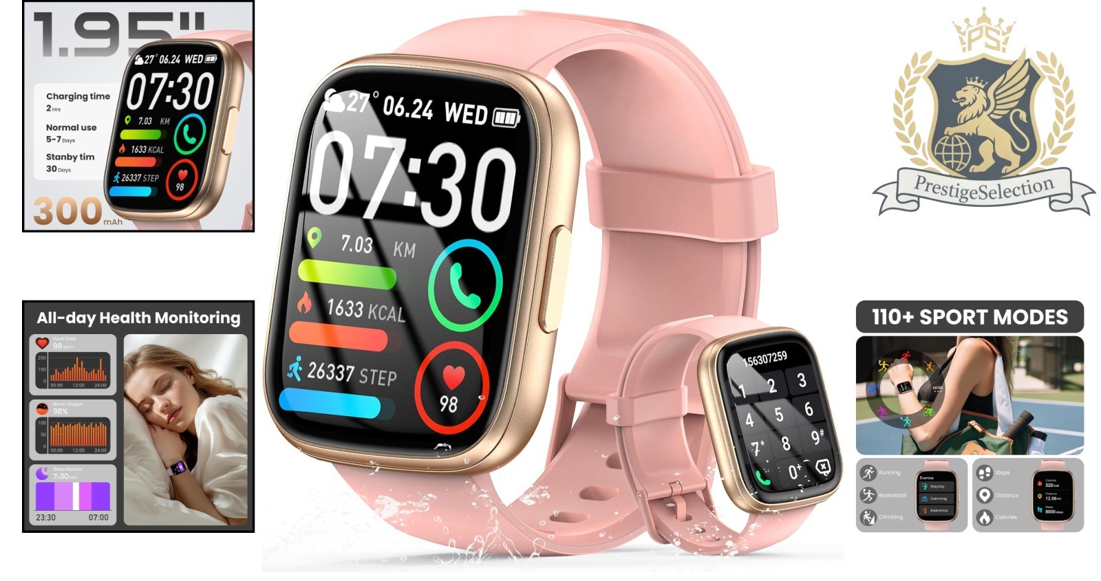 All-Day Fitness Smart Watch – 1.95″ Touchscreen & Long Battery Life, Pink