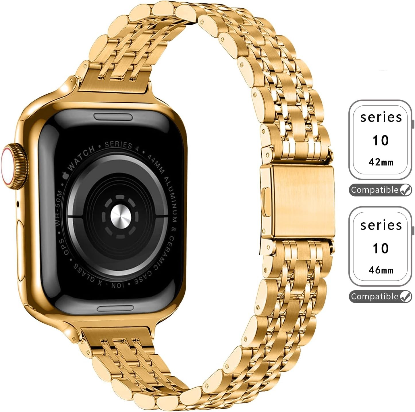 Luxury Gold Metal Watch Band for Apple Watch 38mm 40mm 42mm 44mm Series