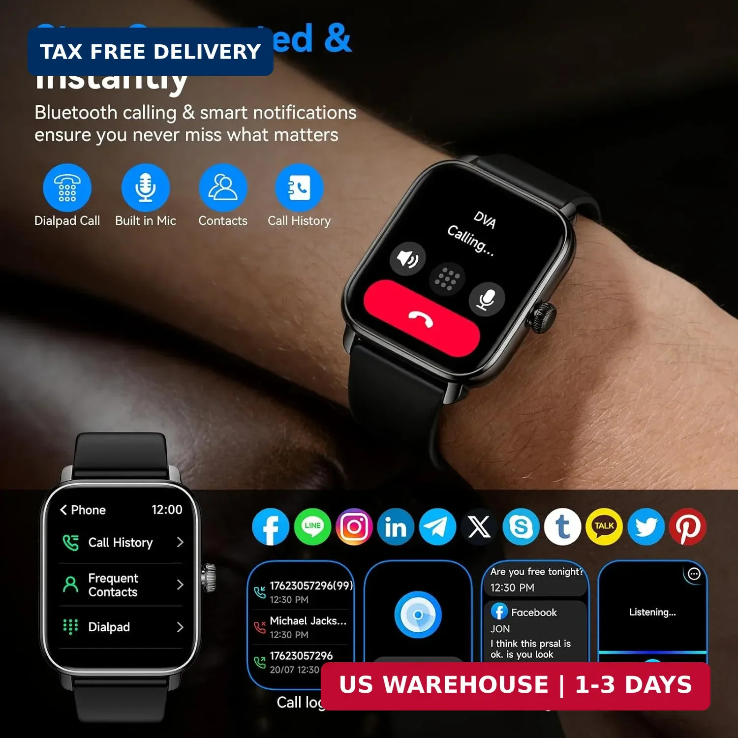Smart Watches for Men Women with Alexa Built-in, Bluetooth Call, 1.85″ HD Touchs