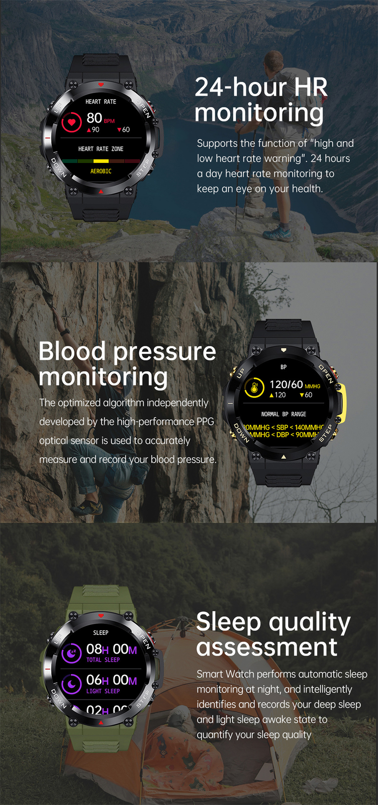 IP67 Waterproof Smart Watch for Men Women Activity Fitness Tracker Touchscreen