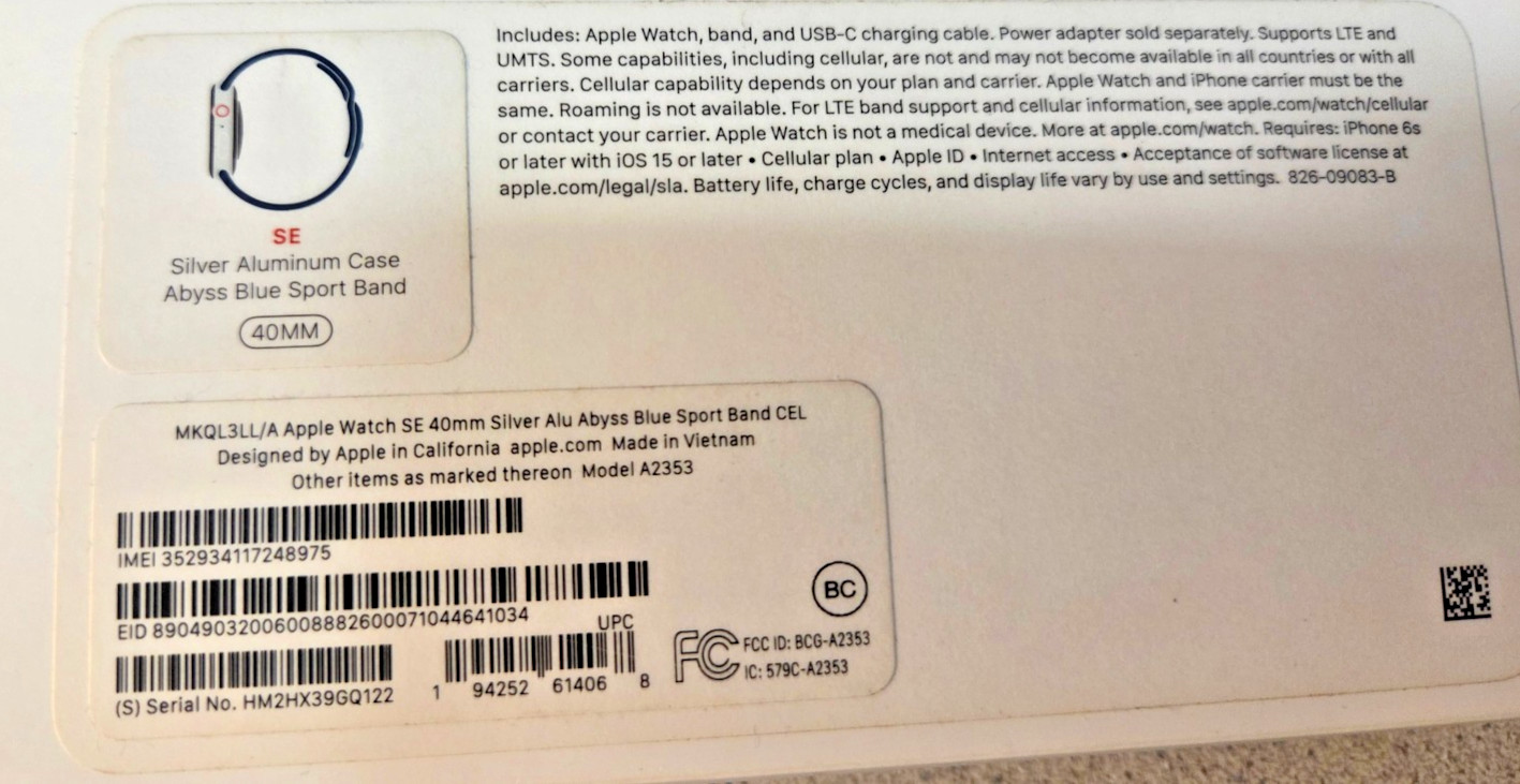Apple Watch SE 1st Gen GPS 40mm Silver Aluminum Case Blue Band A2353 model