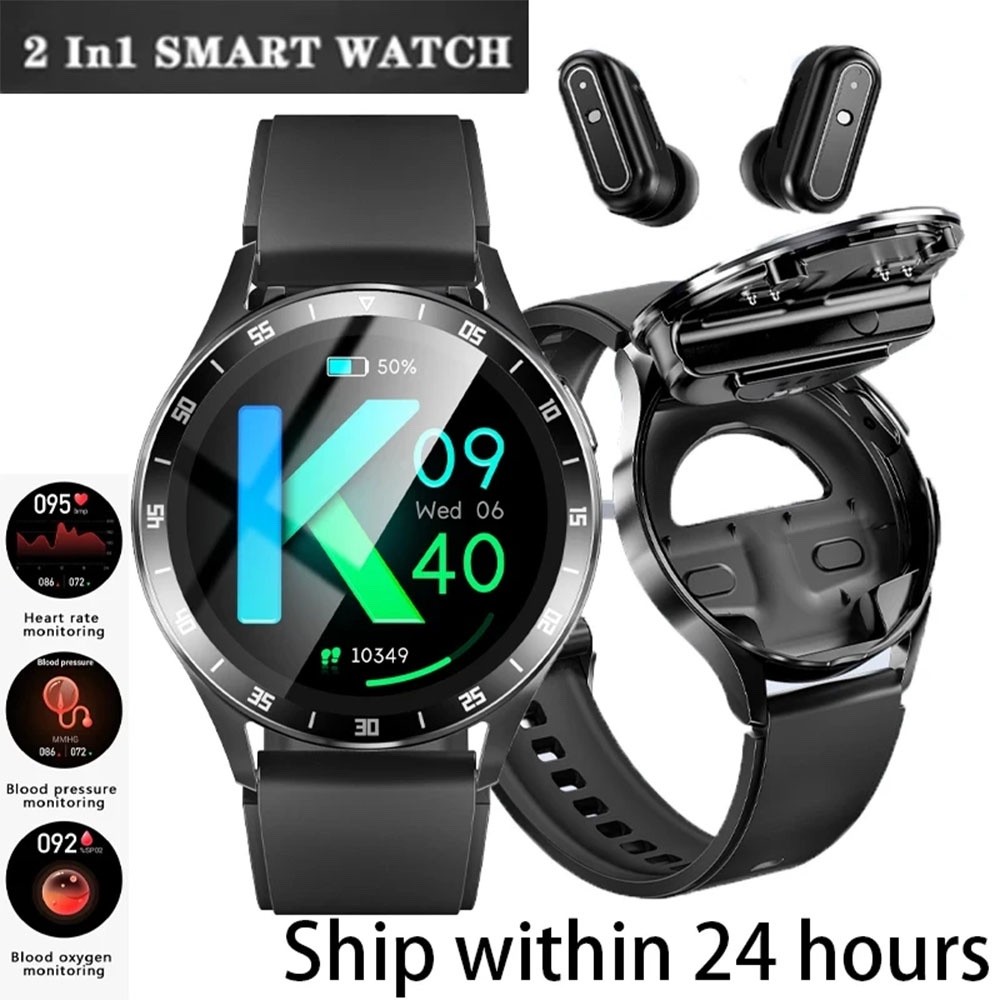 2-in-1 Smartwatch with TWS Earbuds, Heart Rate & Fitness Tracker