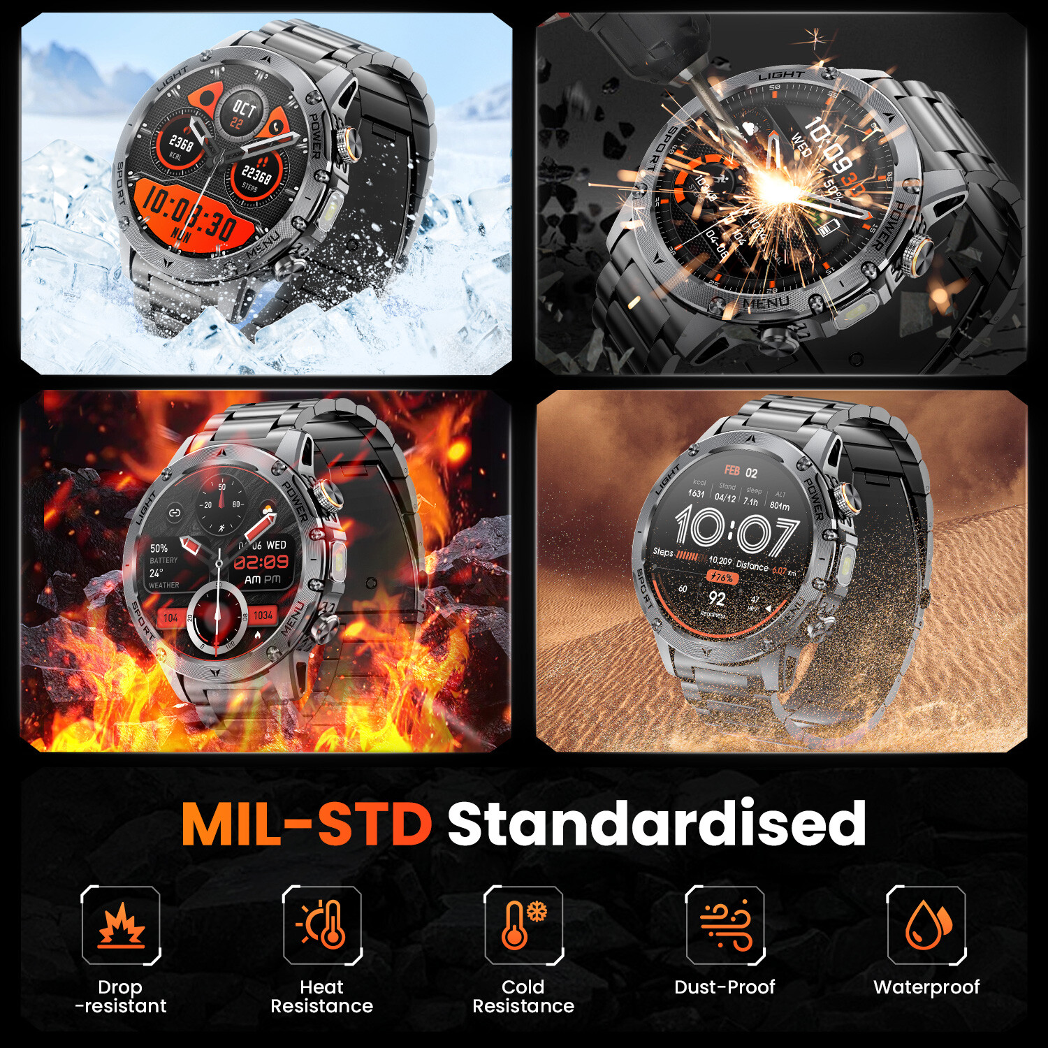 Military Smart Watch For Men (Answer / Make Call) 1000mAH Sports Fitness Tracker