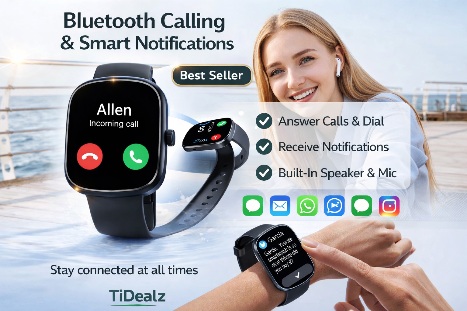 Smartwatch Bluetooth Call 1.91” HD Fitness Tracker 100+ Sports Modes IP68 Andro