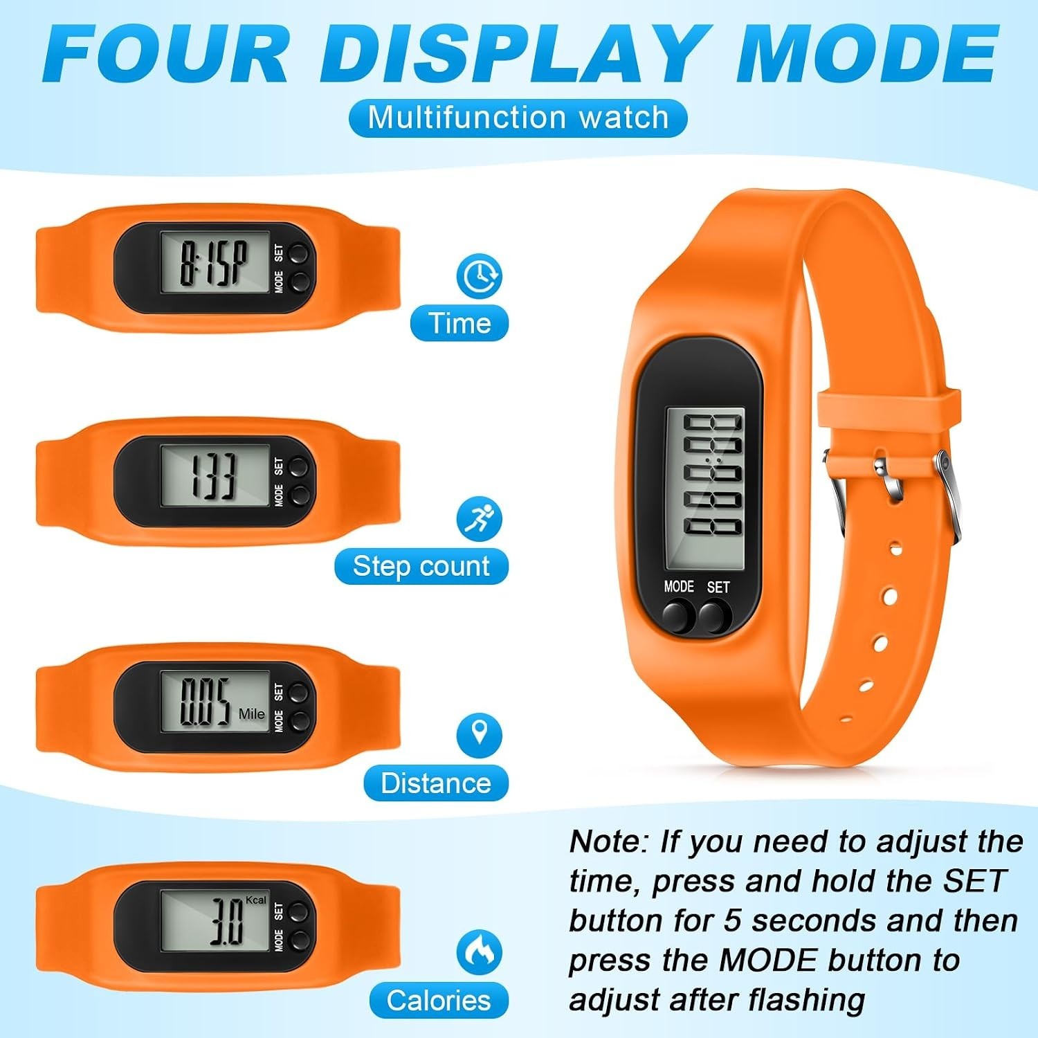 Silicone Fitness Tracker Watch 3 Pcs Walking Running Pedometer Calorie Burnin…