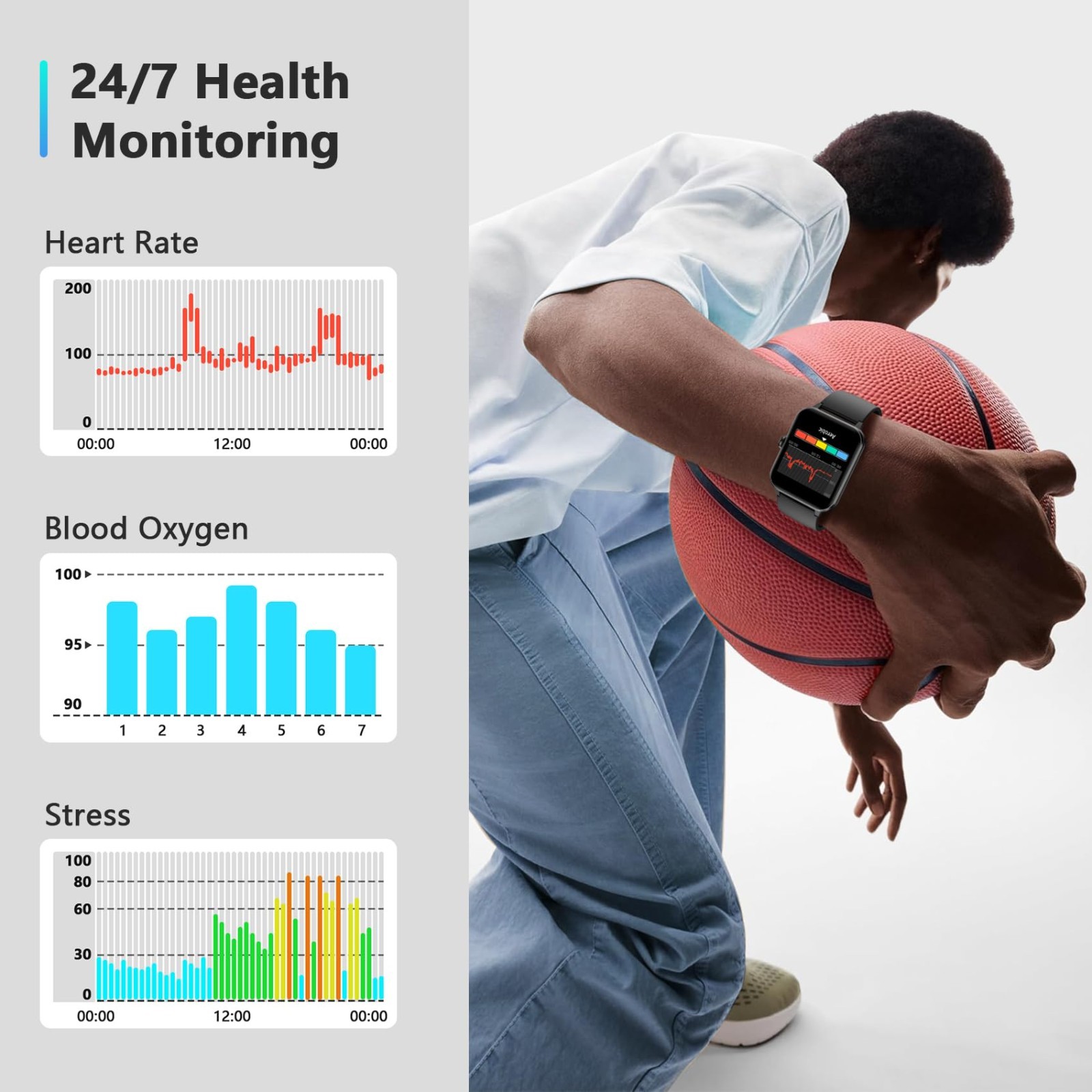 Smart Watch with Call Function, Fitness Tracker for Men/Women, Heart Rate, SpO2,