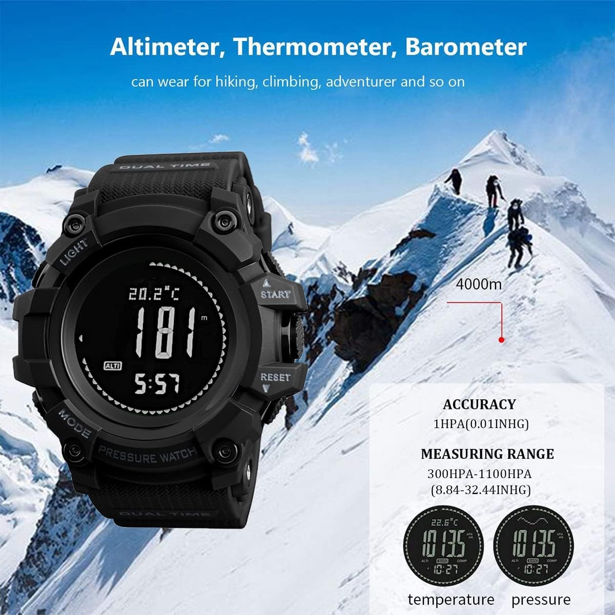 Watch Compass, Altimeter Barometer Thermometer Temperature, Pedometer, Milita…