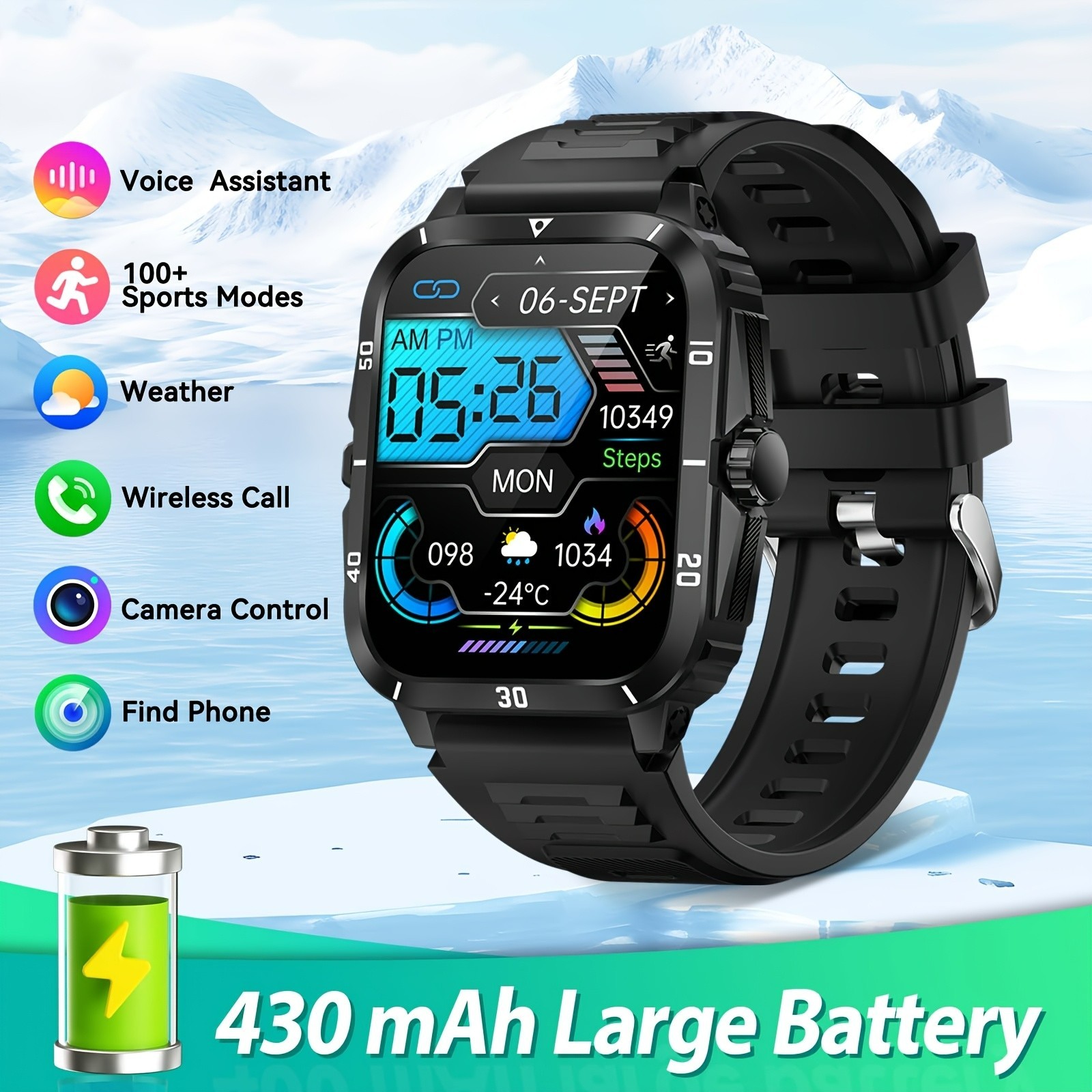 Smart Watch 1.96″ Bluetooth 5.3 Fitness 3ATM Waterproof USB for iPhone ANDROID