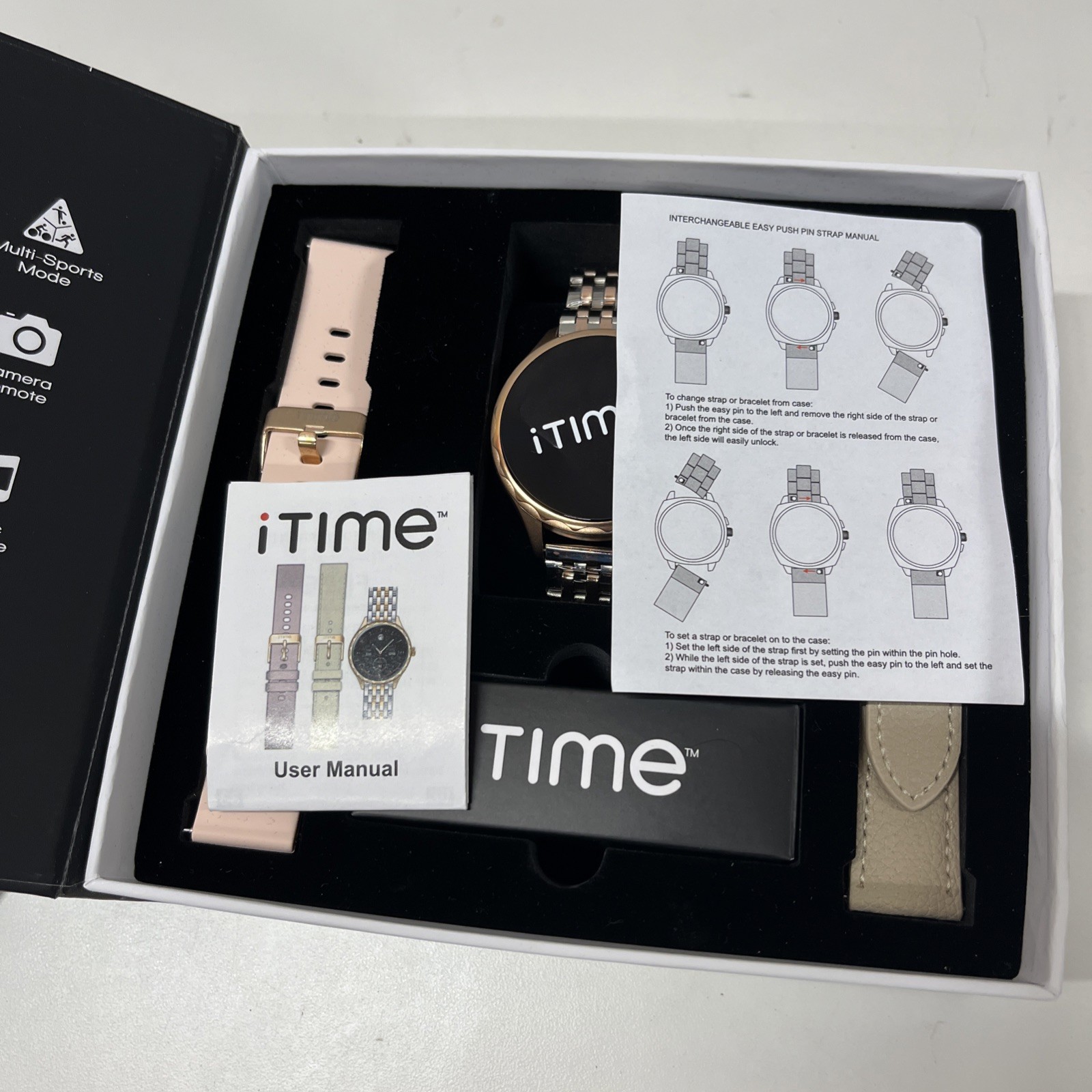 iTime Fitness Smartwatch w/ Heart Rate Monitor 3 Bands & Charging Cord