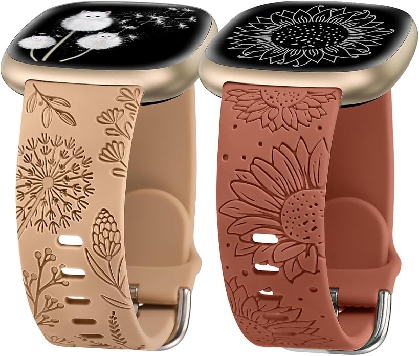 2 Pack Floral Silicone Strap Compatible with Fitbit Versa 4/Sense 2 Women Sport