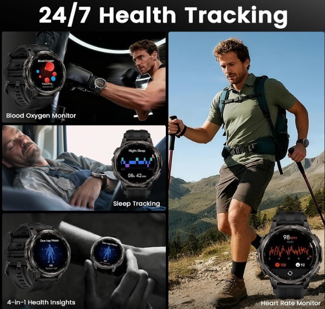 KOSPET Tank T4C Smart Watch for Men with LED Flashlight, GPS+Compass