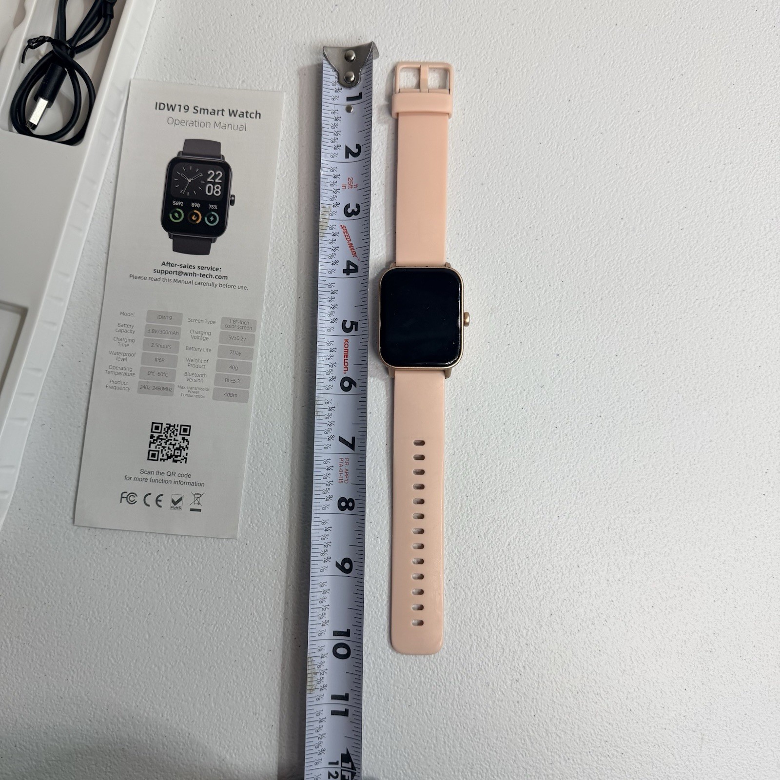 IDW19 Smart Watch Heart Rate Monitor Pink Silicone Band Gold Case 44mm