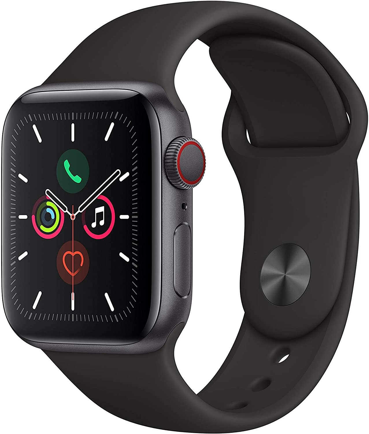Apple Watch Series 5 44mm Space Gray Aluminium Case with Black Sport Band – S/M