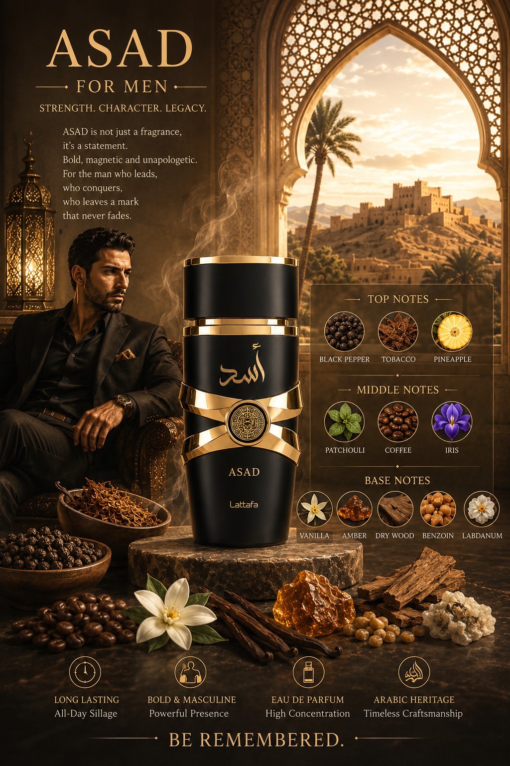 Black Gold Duo/ Asad Lattafa & Smart Watch Together. Holiday Perfect Gift.