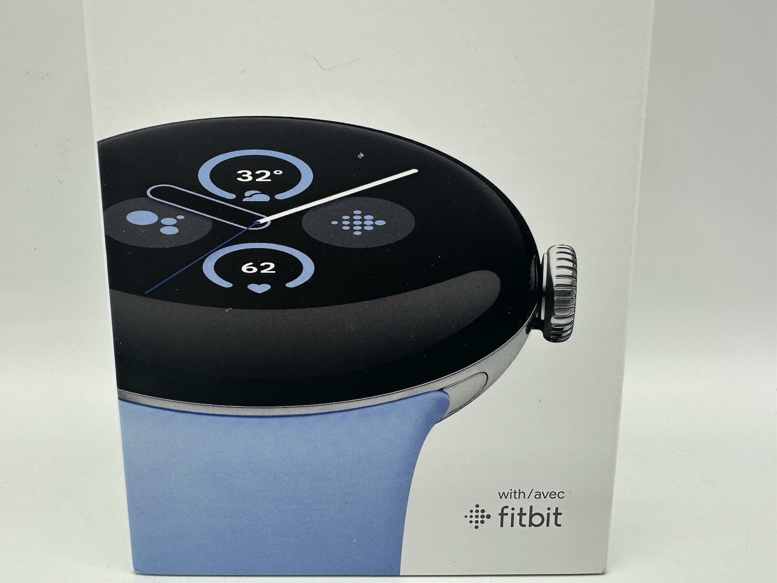 Google Pixel Watch 2 Wi-Fi 41mm Silver Aluminum Case Blue Band GA05032-US New