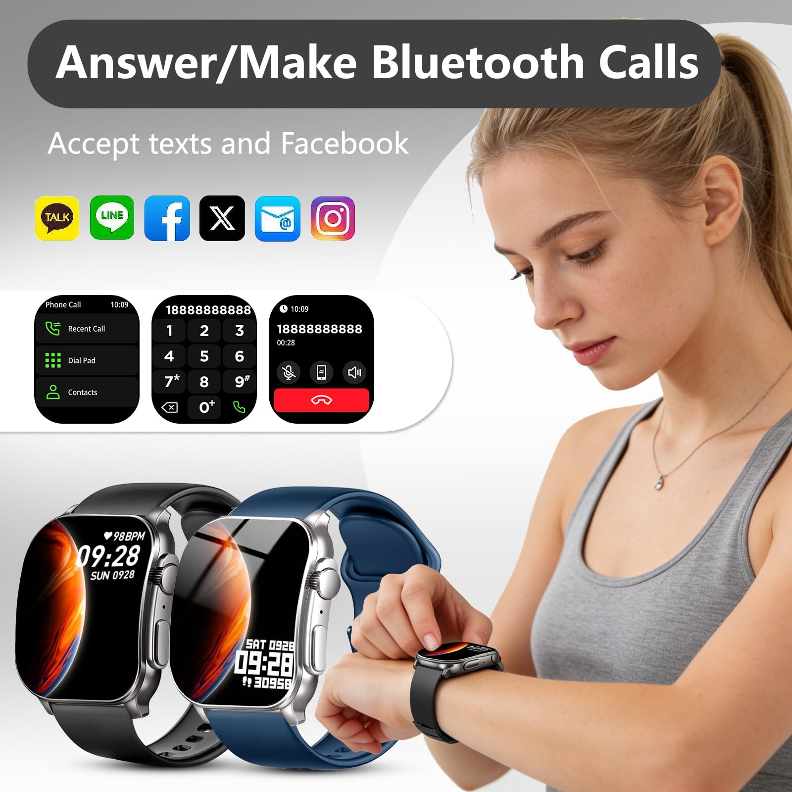 Smart Watch, 2.01″ AMOLED Curved Touchscreen Fitness Watch for Women, IP68 Wa…
